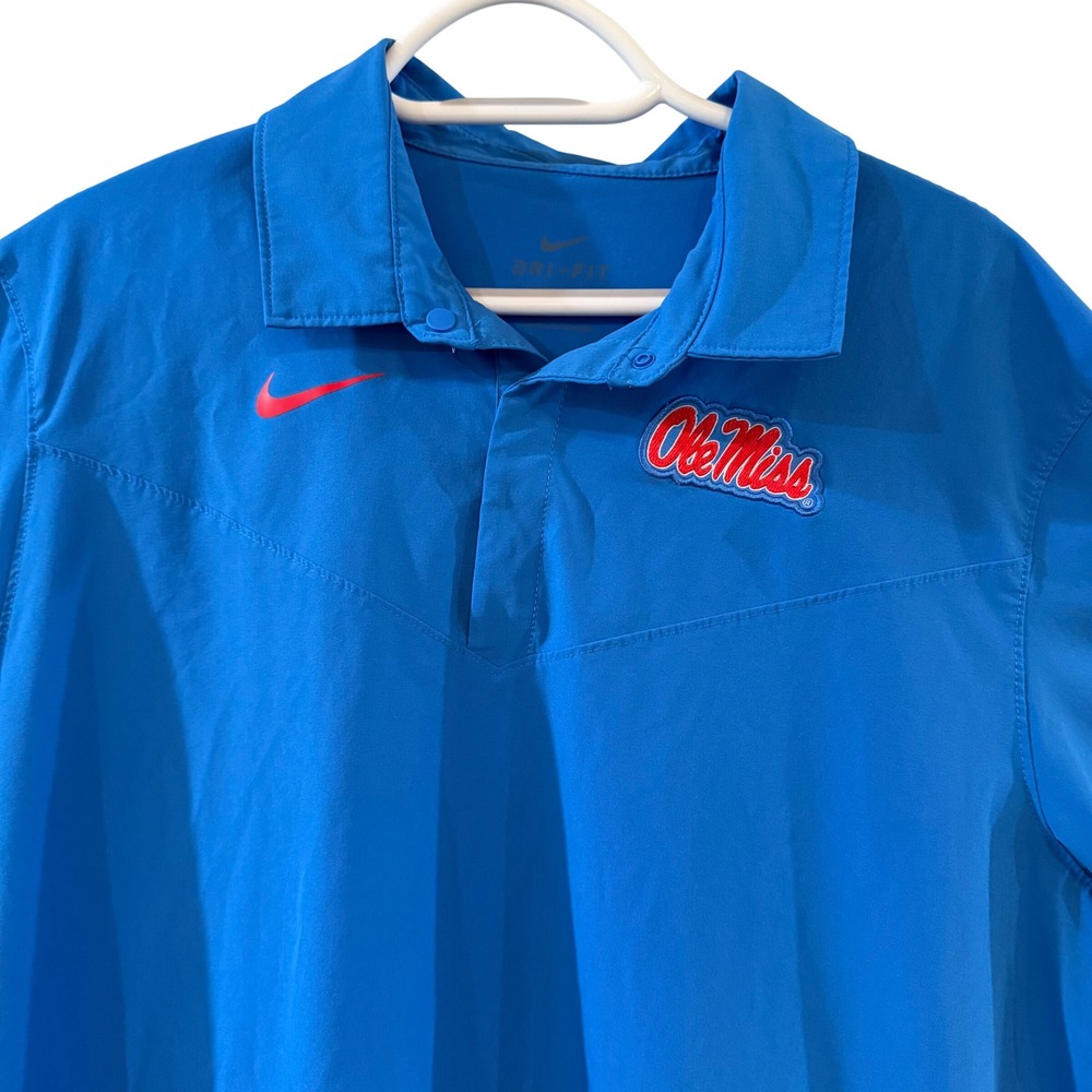Nike Mens Ole Miss Rebels Dri-FIT Polo Shirt Blue Short Sleeve Snap Neck XL